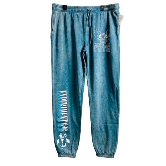 NWT Disney’s Lilo & Stitch Men’s Sz XLarge Blue Acid Wash Drawstring Joggers - Picture 1 of 10